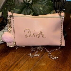 Christian Dior blush pink beaded cosmetic clutch/Crossbody